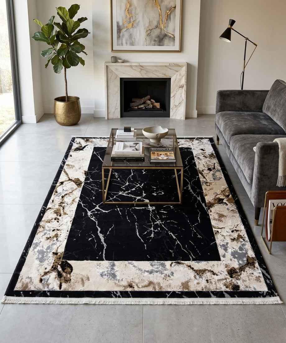 Modern Black Marble Rug - Image 3