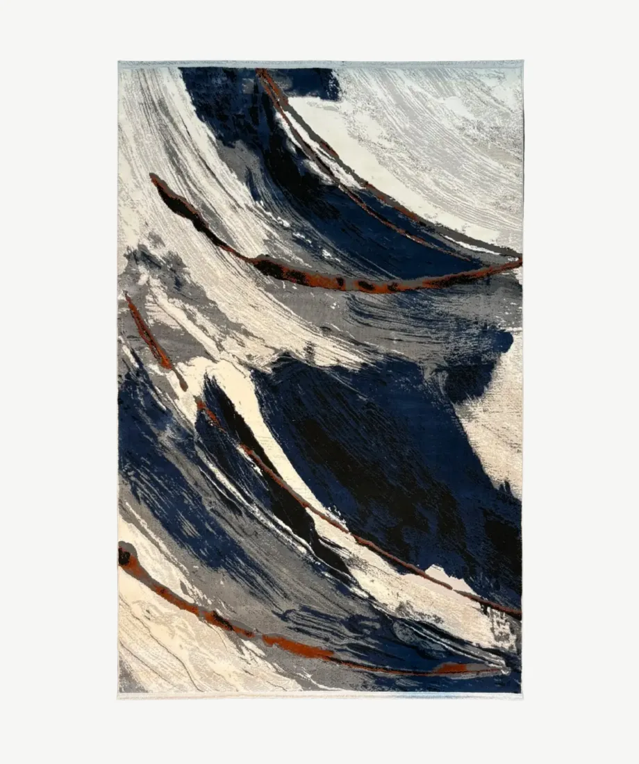 Navy Ivory Contemporary Flow Rug