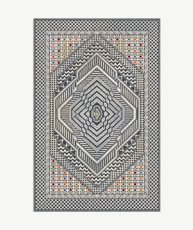 Ornate Charcoal Multicolor Area Rug