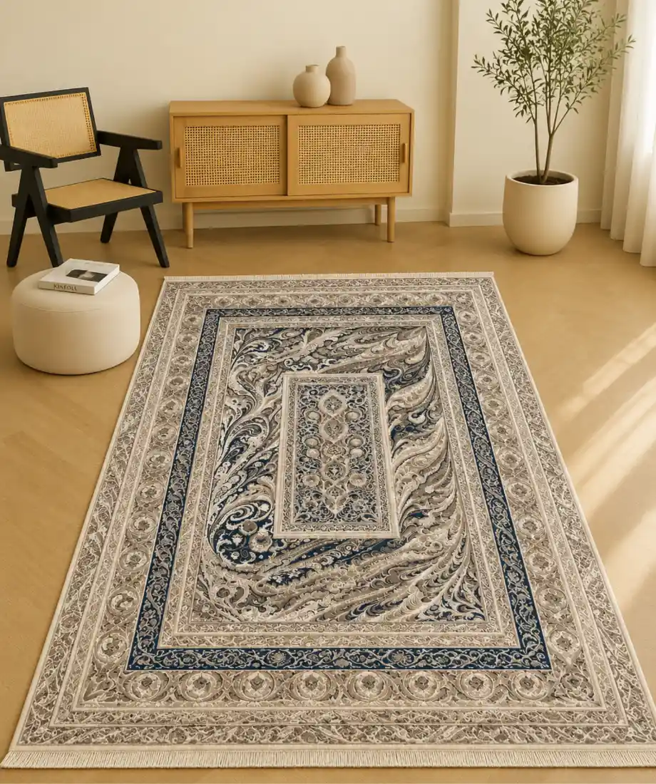 Ornate Persian Navy Beige Rug - Image 2