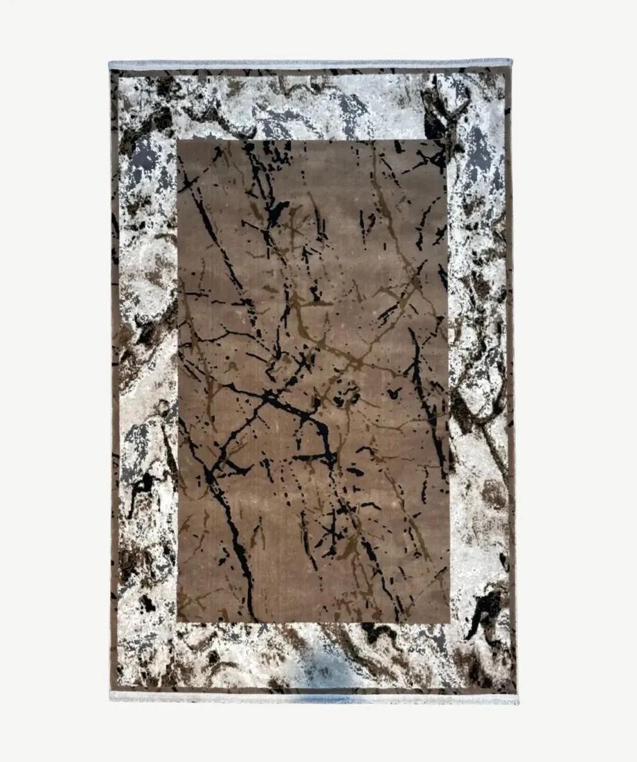 Taupe Black Marble Border Rug
