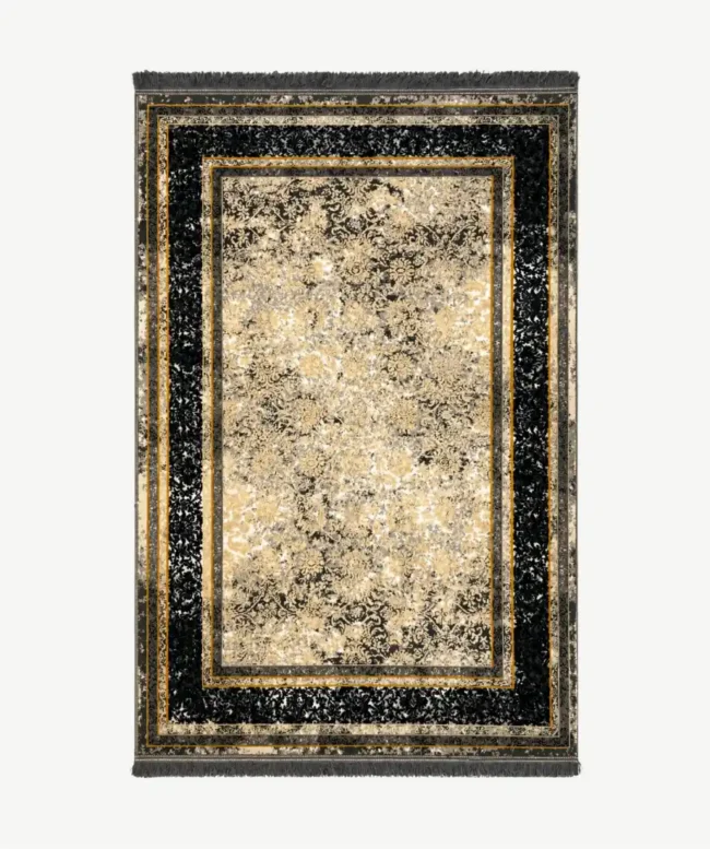 Vintage Black Gold Pattern Rug