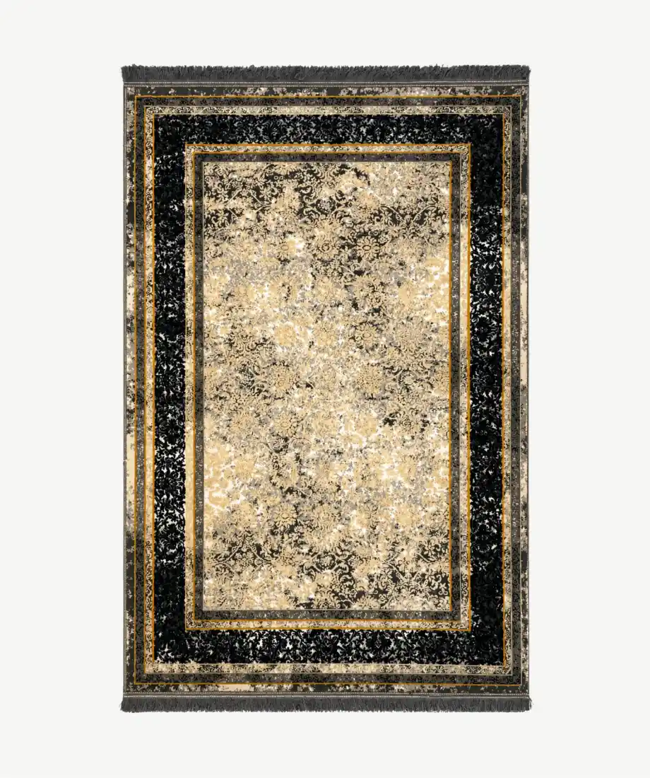 Vintage Black Gold Pattern Rug