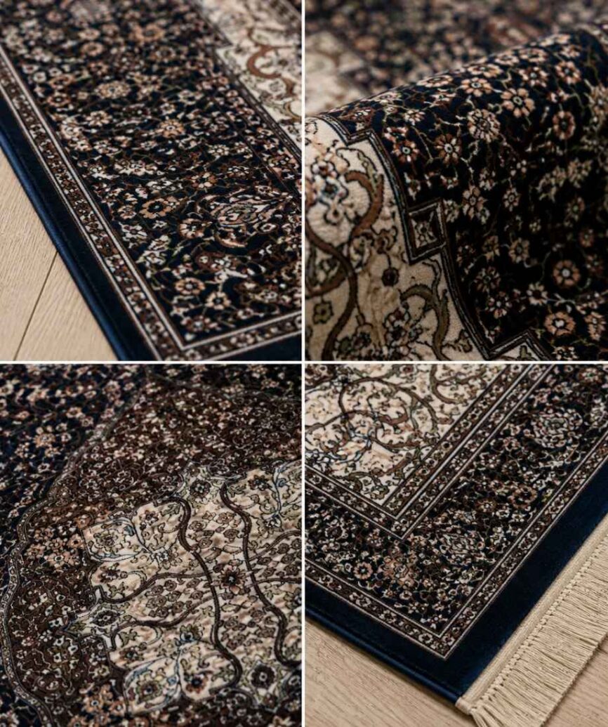 Black Cream Floral Turkish Rug - InamCarpets