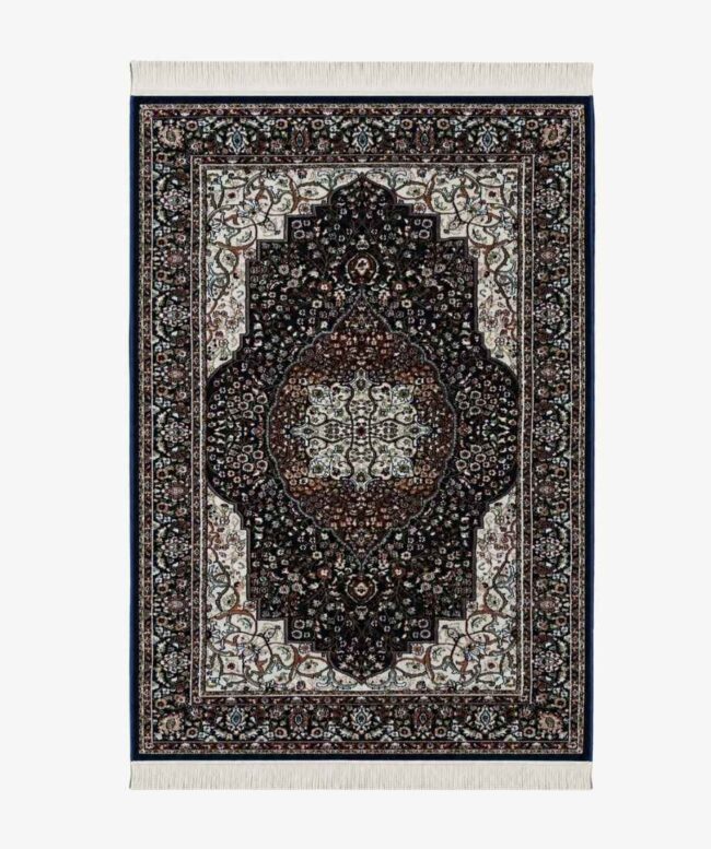 Black Cream Floral Turkish Rug - InamCarpets
