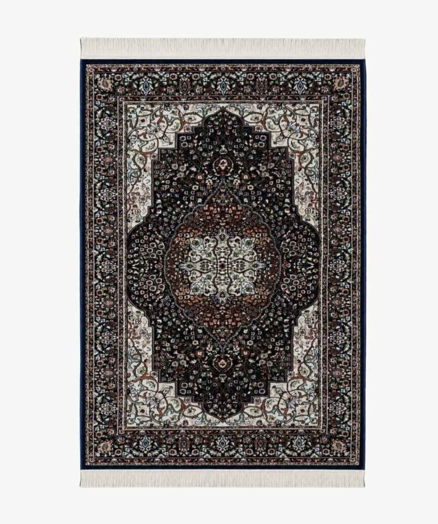 Black Cream Floral Turkish Rug - InamCarpets