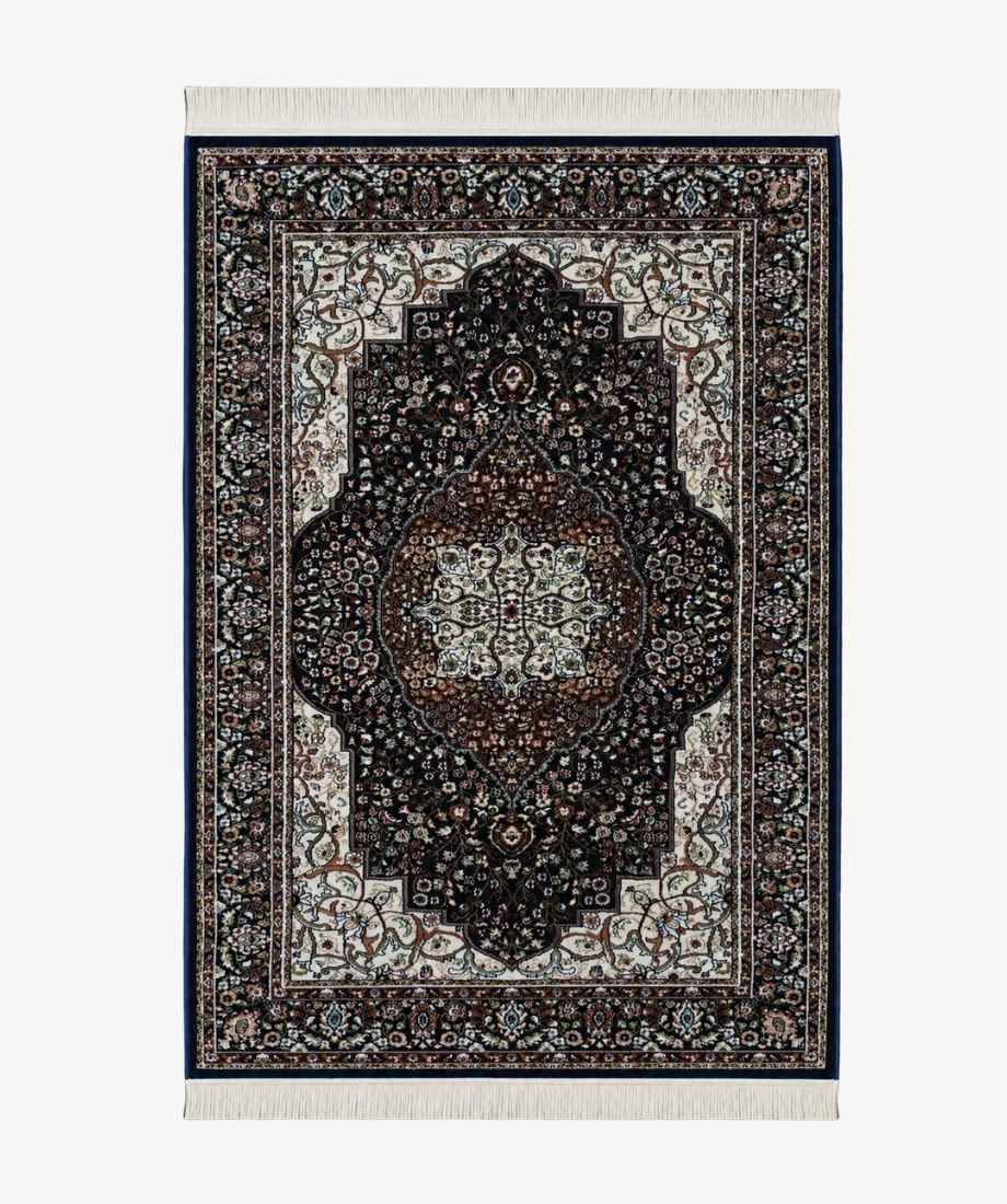 Black Cream Floral Turkish Rug - InamCarpets