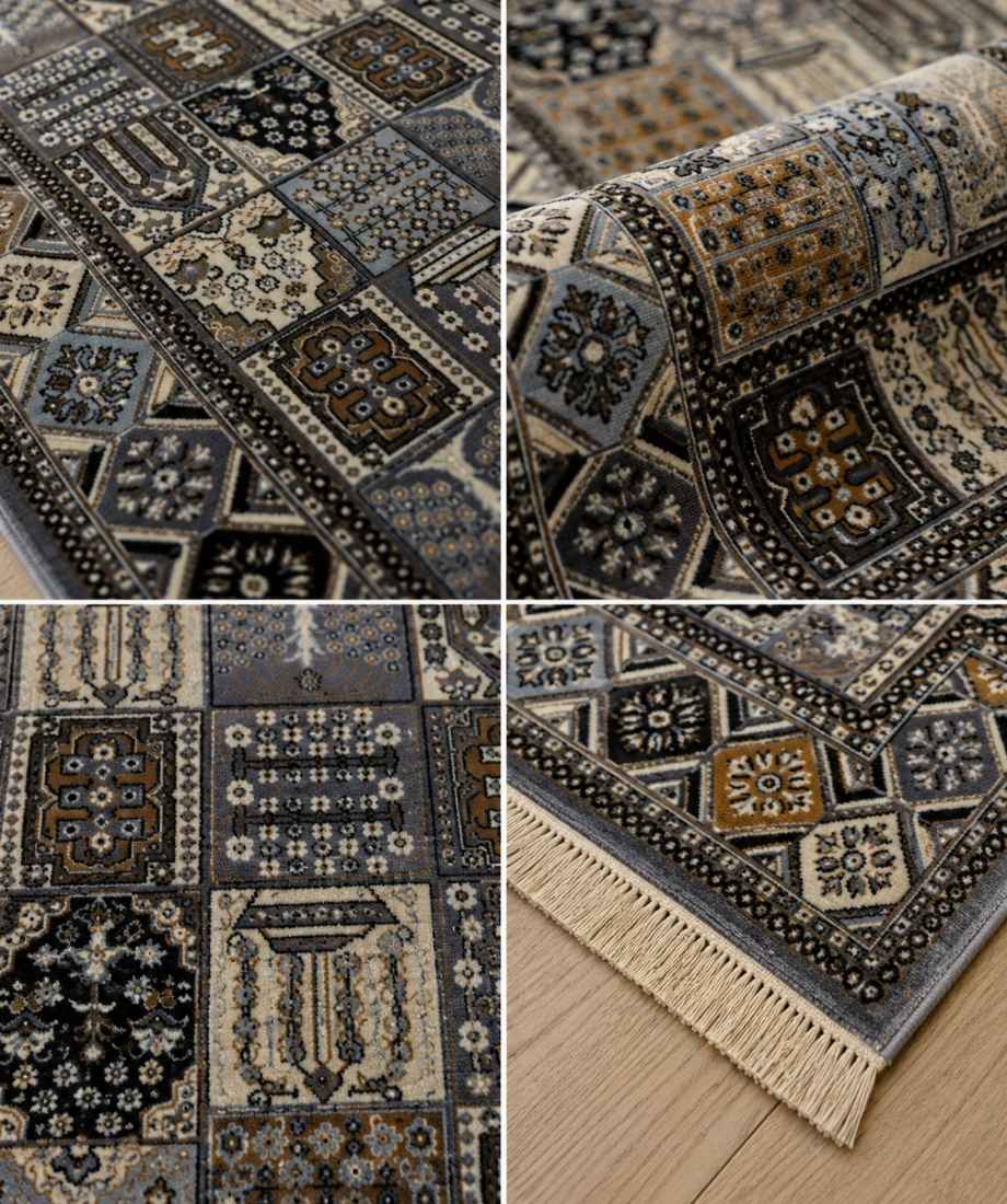 Blue Beige Panel Turkish Rug - InamCarpets