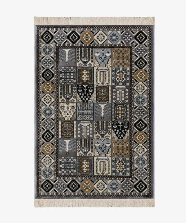 Blue Beige Panel Turkish Rug - InamCarpets