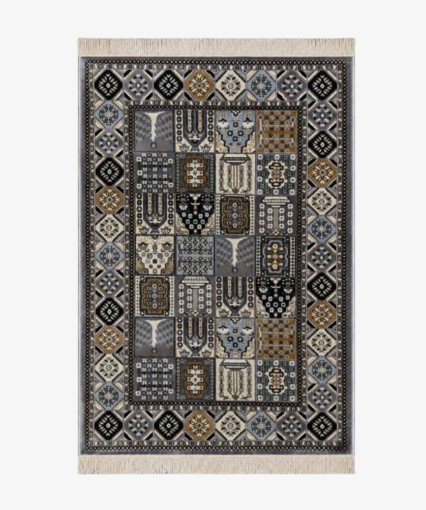 Blue Beige Panel Turkish Rug - InamCarpets