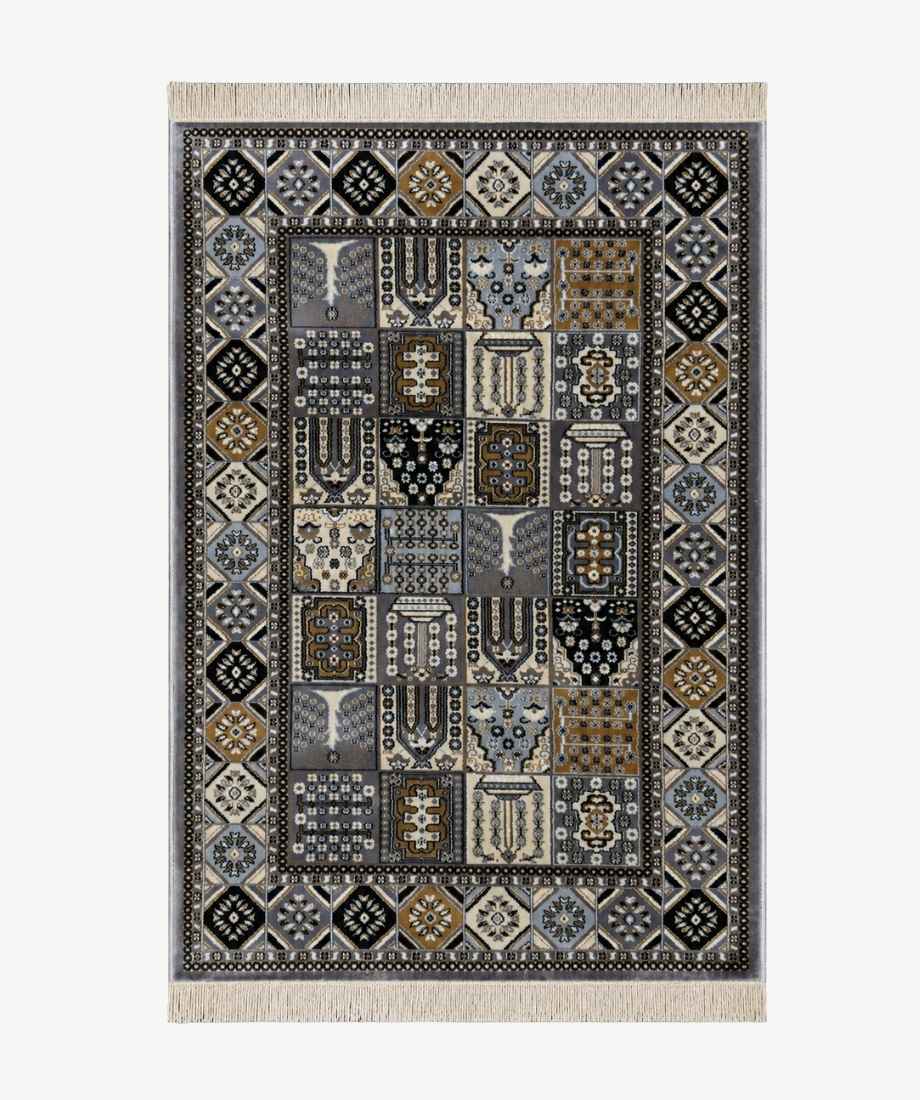 Blue Beige Panel Turkish Rug - InamCarpets