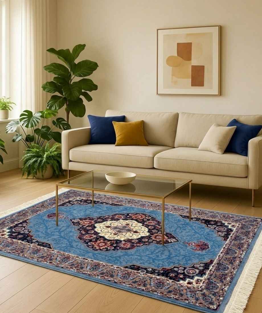 Blue Floral Medallion Pakistani Olympia Rug - Image 2
