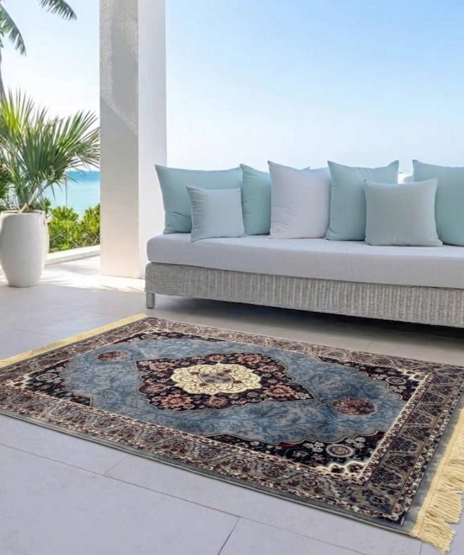 Blue Floral Medallion Pakistani Olympia Rug - Image 3