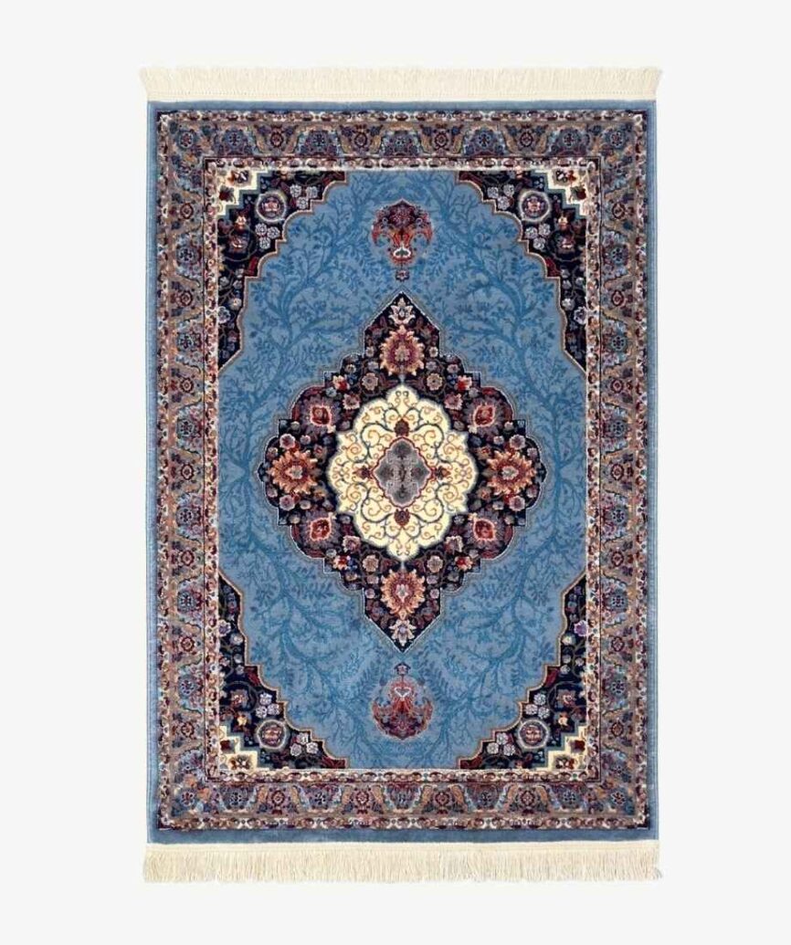Blue Floral Medallion Pakistani Olympia Rug - InamCarpets