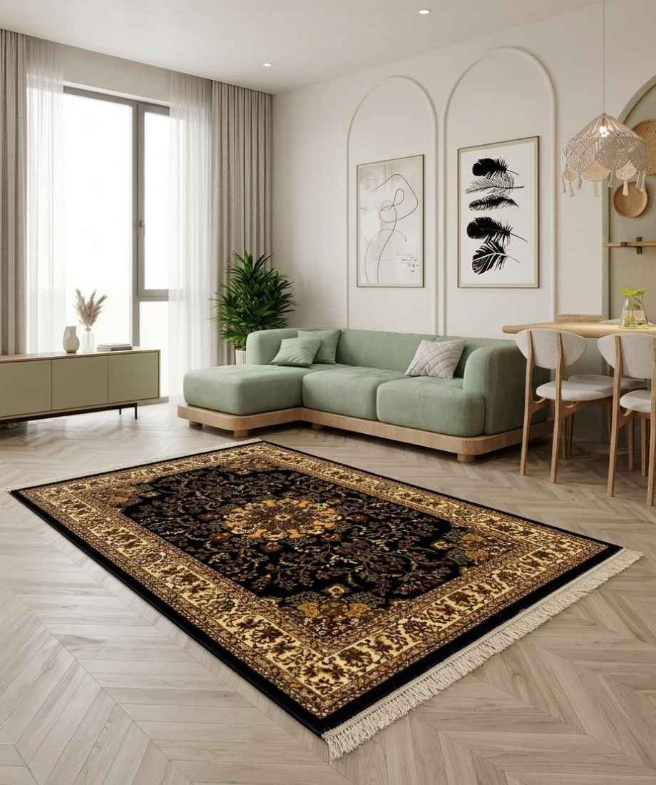Cream Black Medallion Pakistani Olympia Rug - Image 3