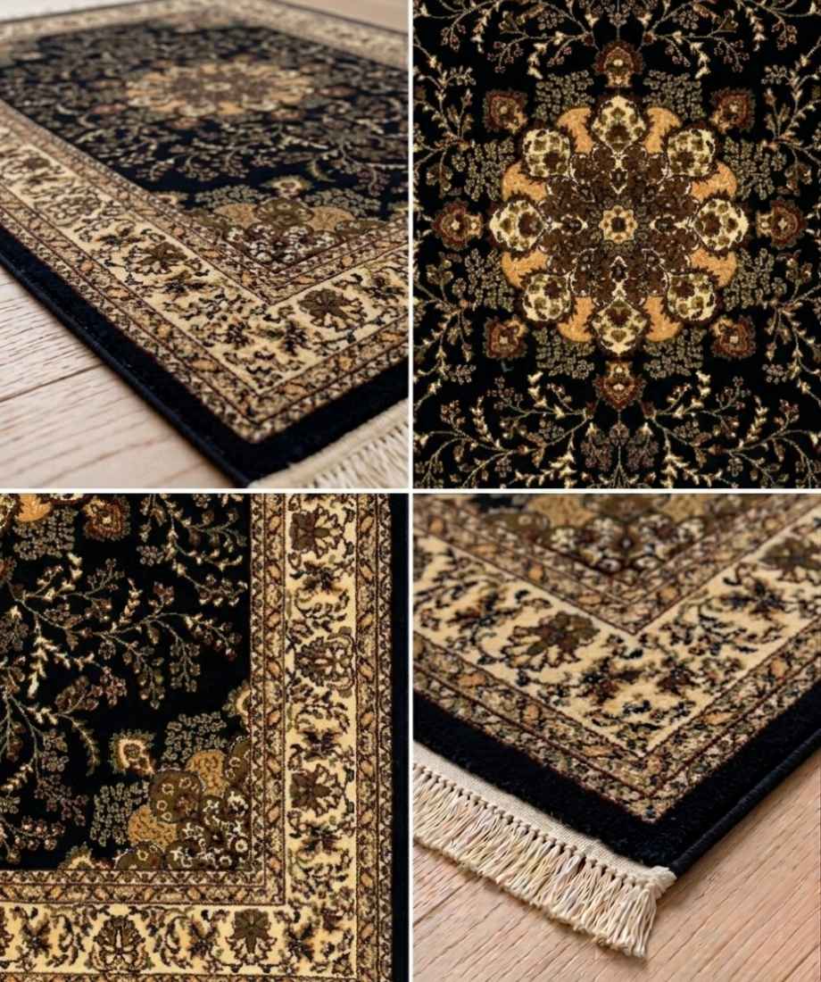 Cream Black Medallion Pakistani Olympia Rug - InamCarpets