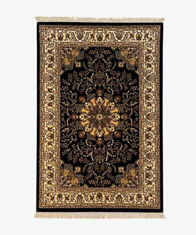 Cream Black Medallion Pakistani Olympia Rug - InamCarpets
