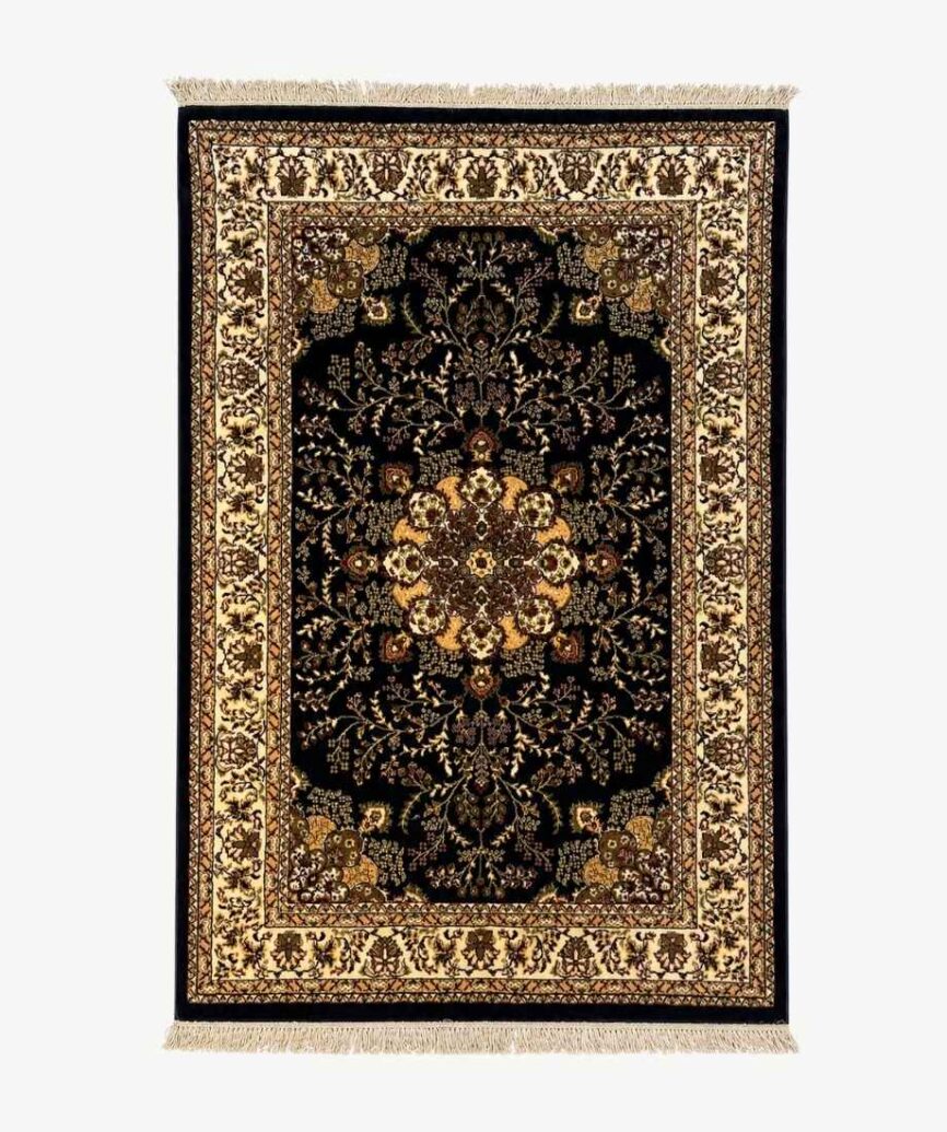 Cream Black Medallion Pakistani Olympia Rug - InamCarpets