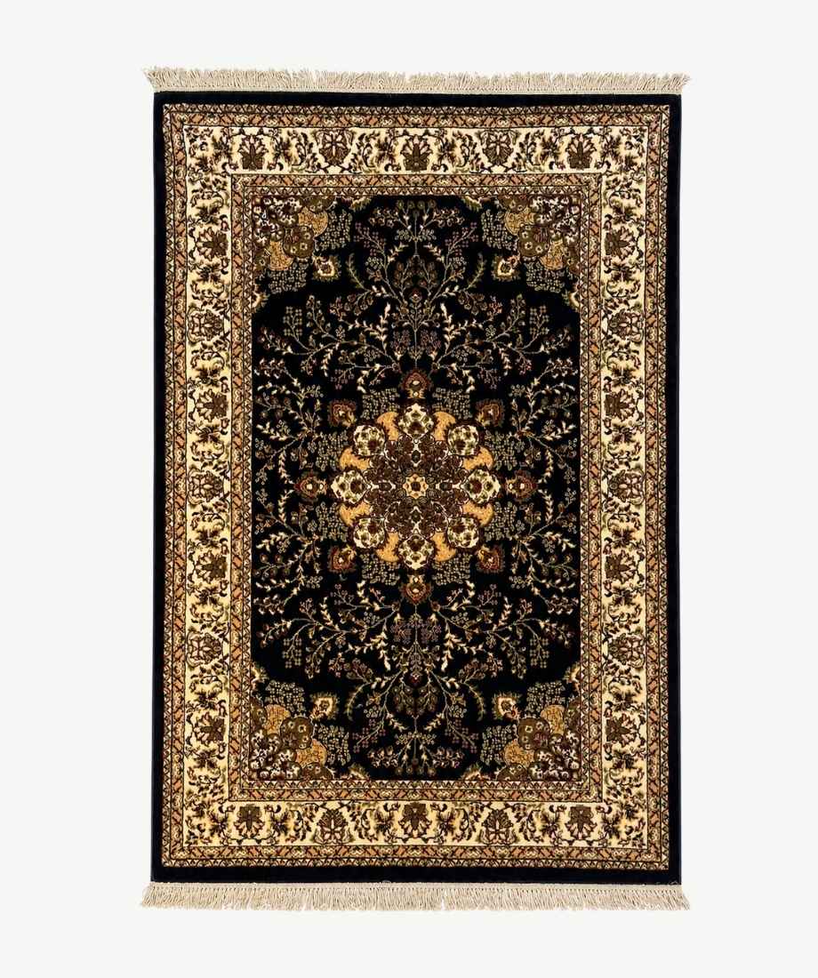 Cream Black Medallion Pakistani Olympia Rug - InamCarpets