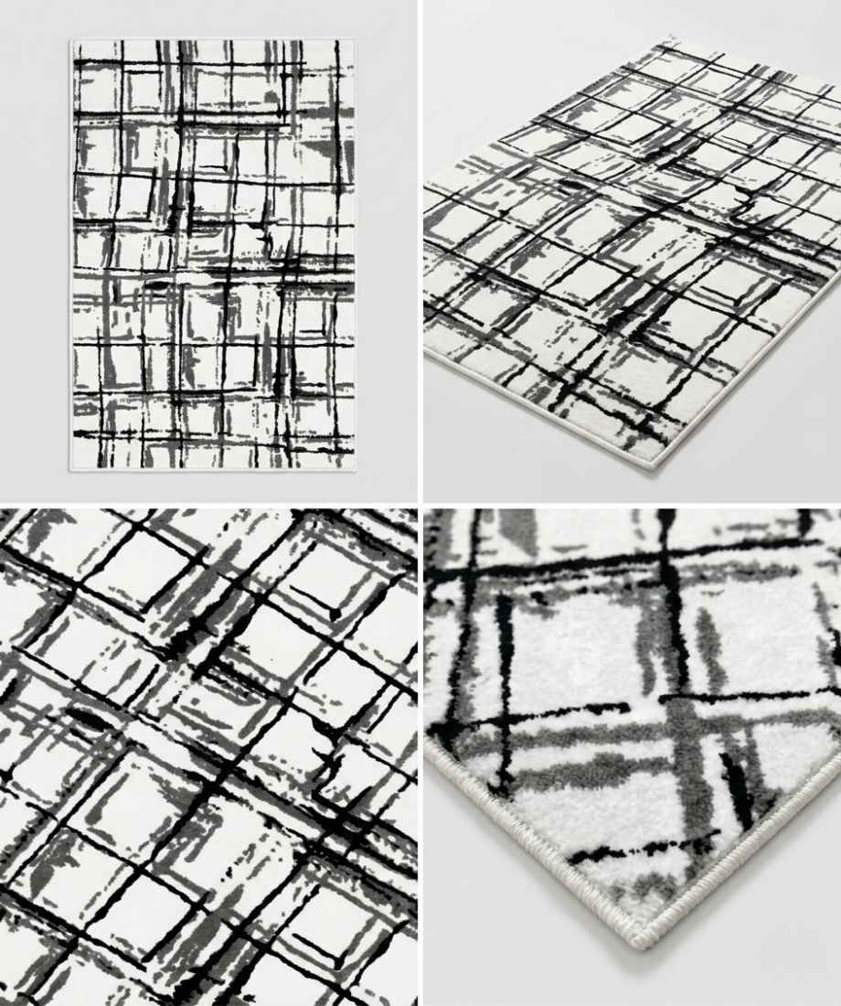 Cream Grey Crosshatch Persian Rug - Image 4