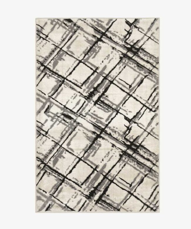 Cream Grey Crosshatch Persian Rug - InamCarpets