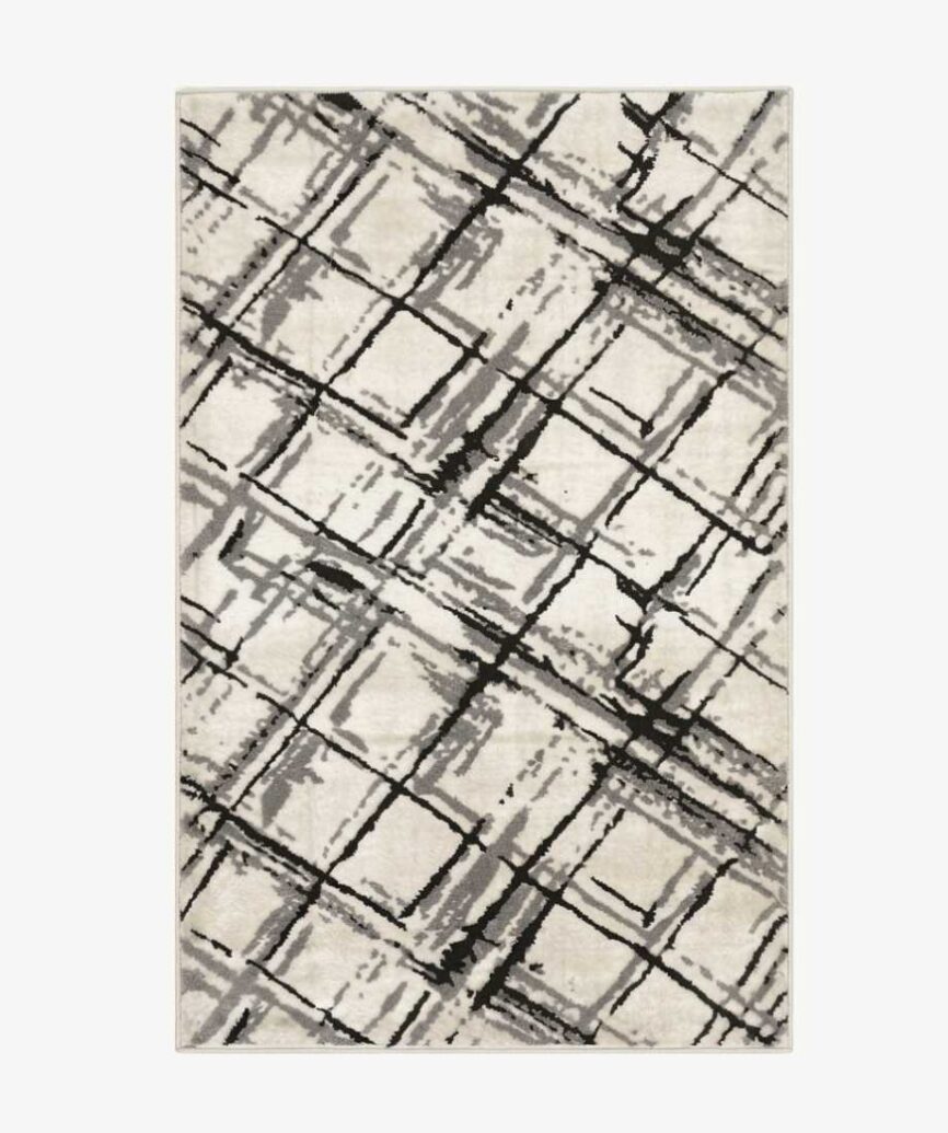 Cream Grey Crosshatch Persian Rug - InamCarpets