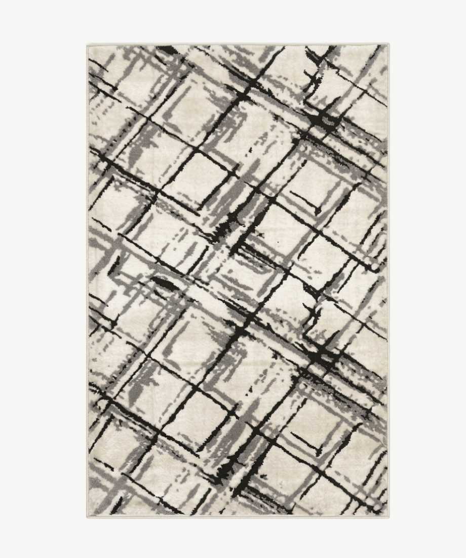 Cream Grey Crosshatch Persian Rug - InamCarpets