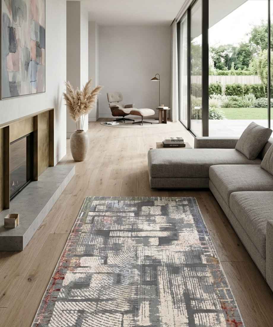 Grey Abstract Geometric Irani Rug - Image 2
