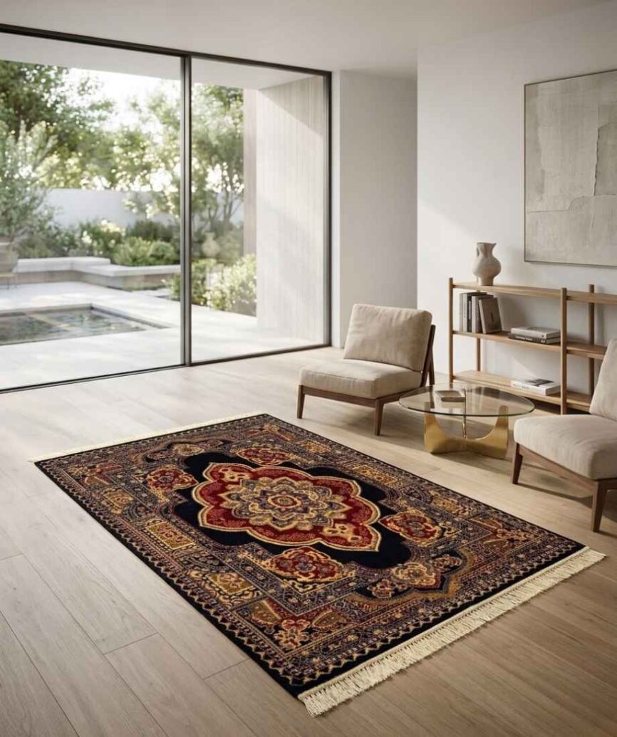Navy Gold Medallion Pakistani Olympia Rug - InamCarpets