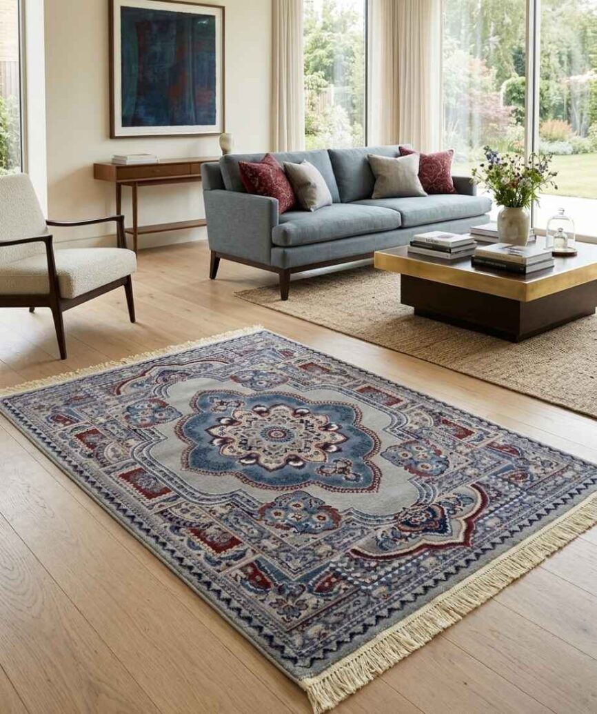 Grey Blue Medallion Pakistani Olympia Rug
