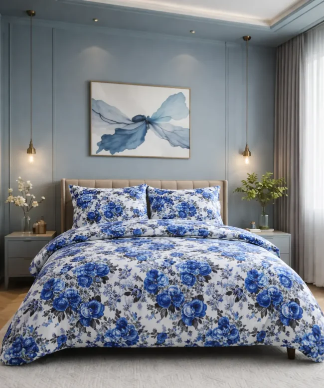 Blue Rose Floral Bedsheet