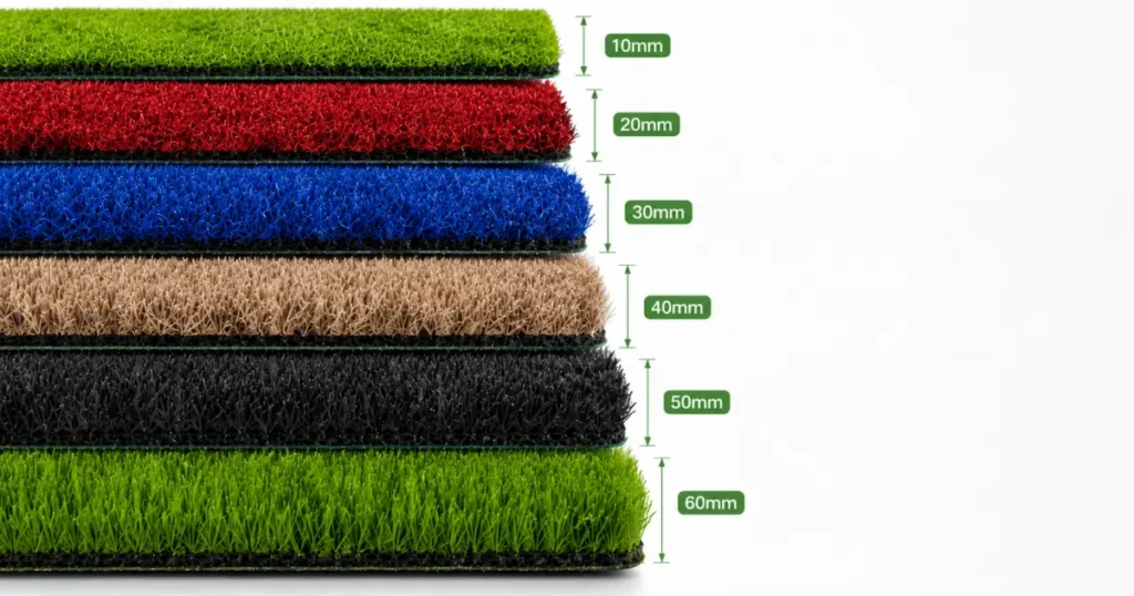 Artificial grass thickness and colors chart