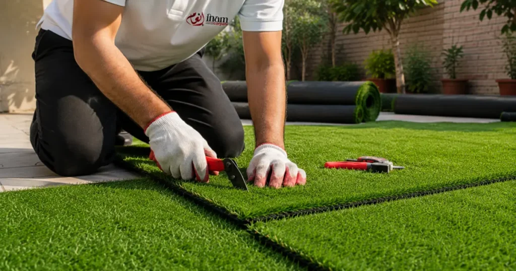 Installing artificial grass roll