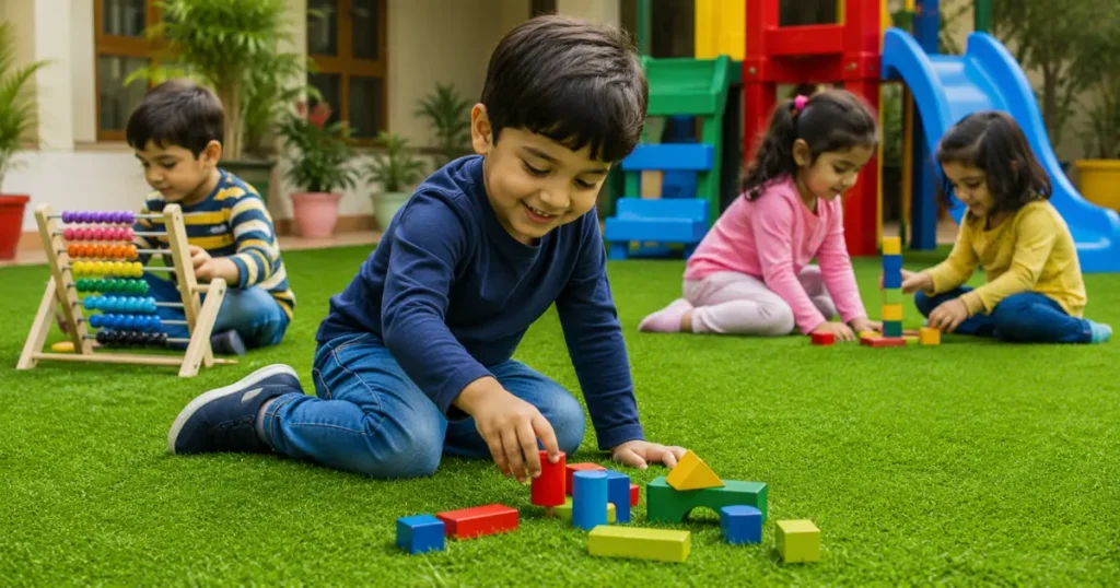 Kids playing on soft artificial grass