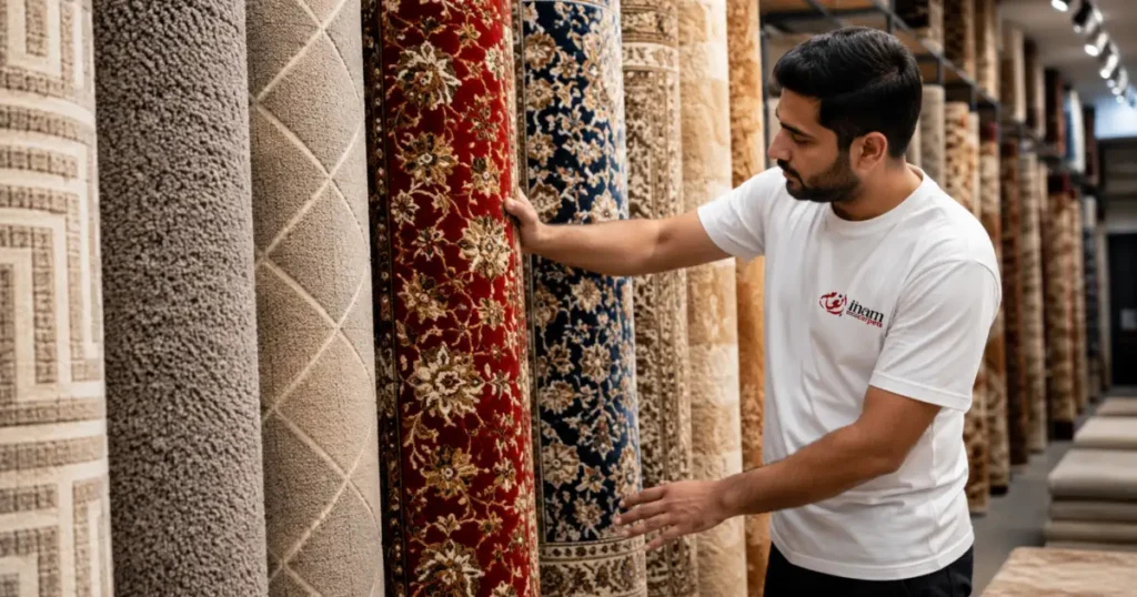 Premium living room carpets collection at Inam Carpets Rawalpindi