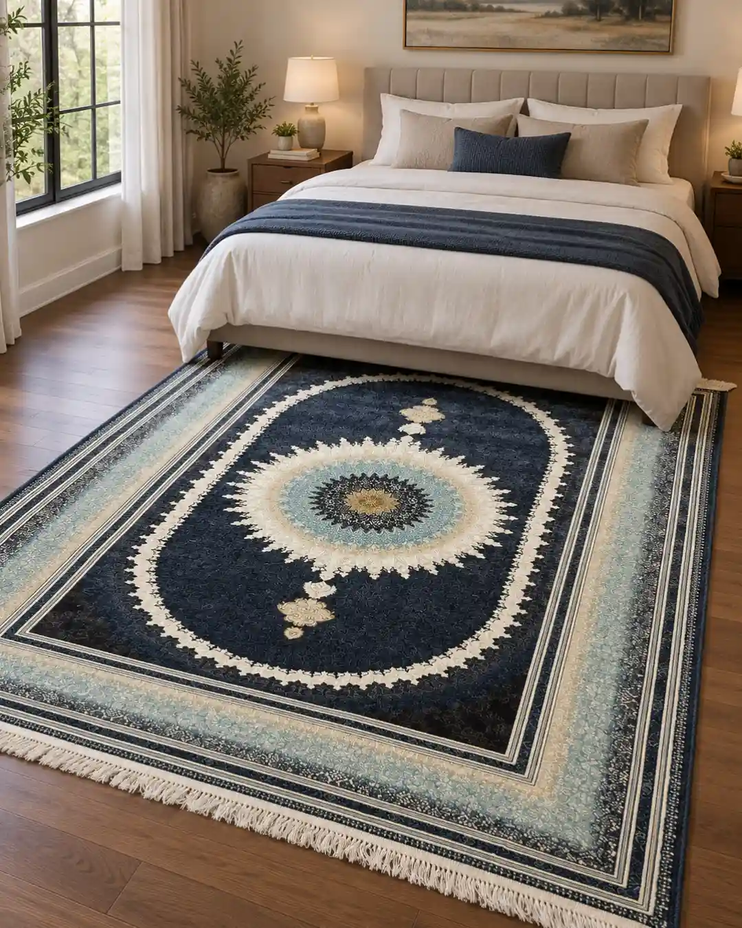 Navy Blue Persian Silk Rug - Image 2