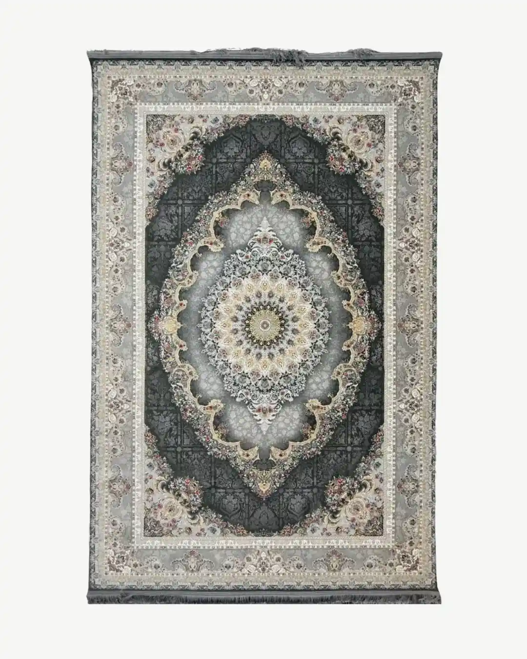 Ornate Charcoal Grey Medallion Rug