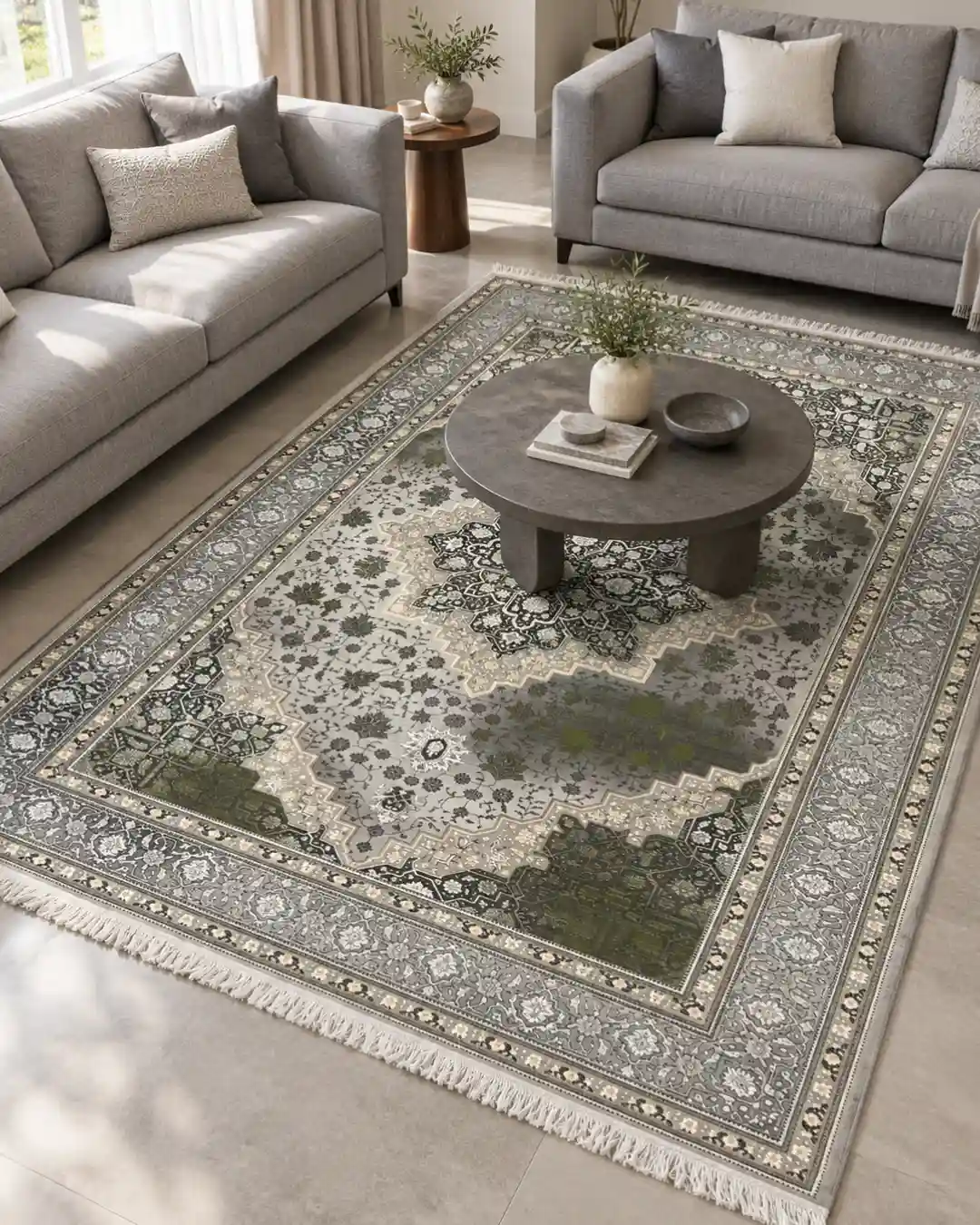 Royal Persian Grey Silk Rug - Image 2
