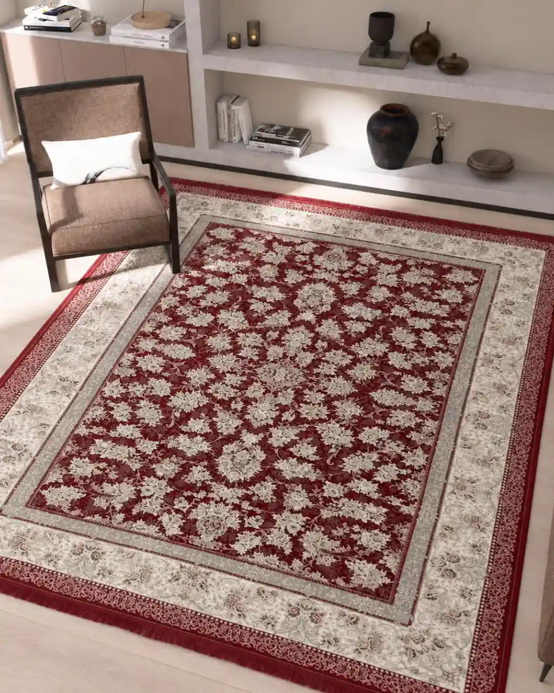 Traditional Persian Floral Red Rug - Image 2